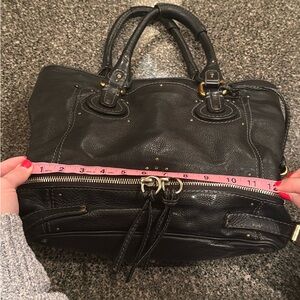 Chloe Black Leather Tote with Gold Accents